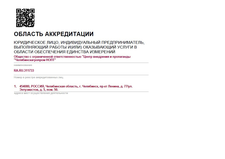 Область аккредитации