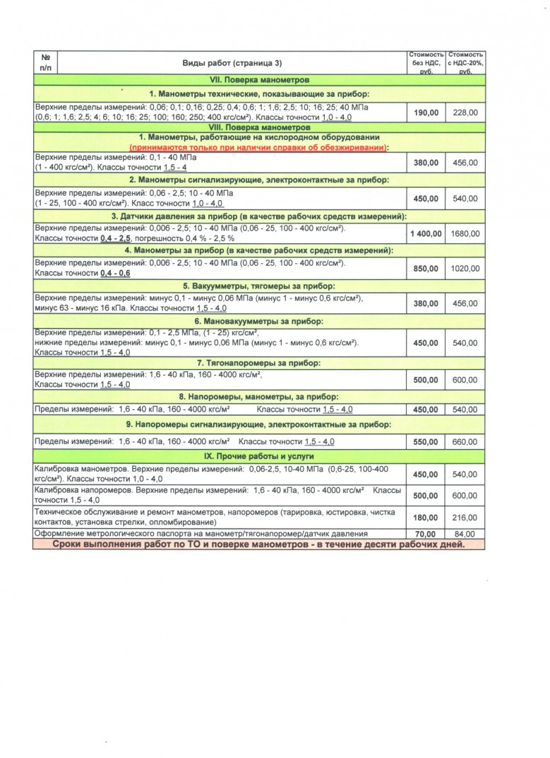 Перечень цен на услуги лаборатории